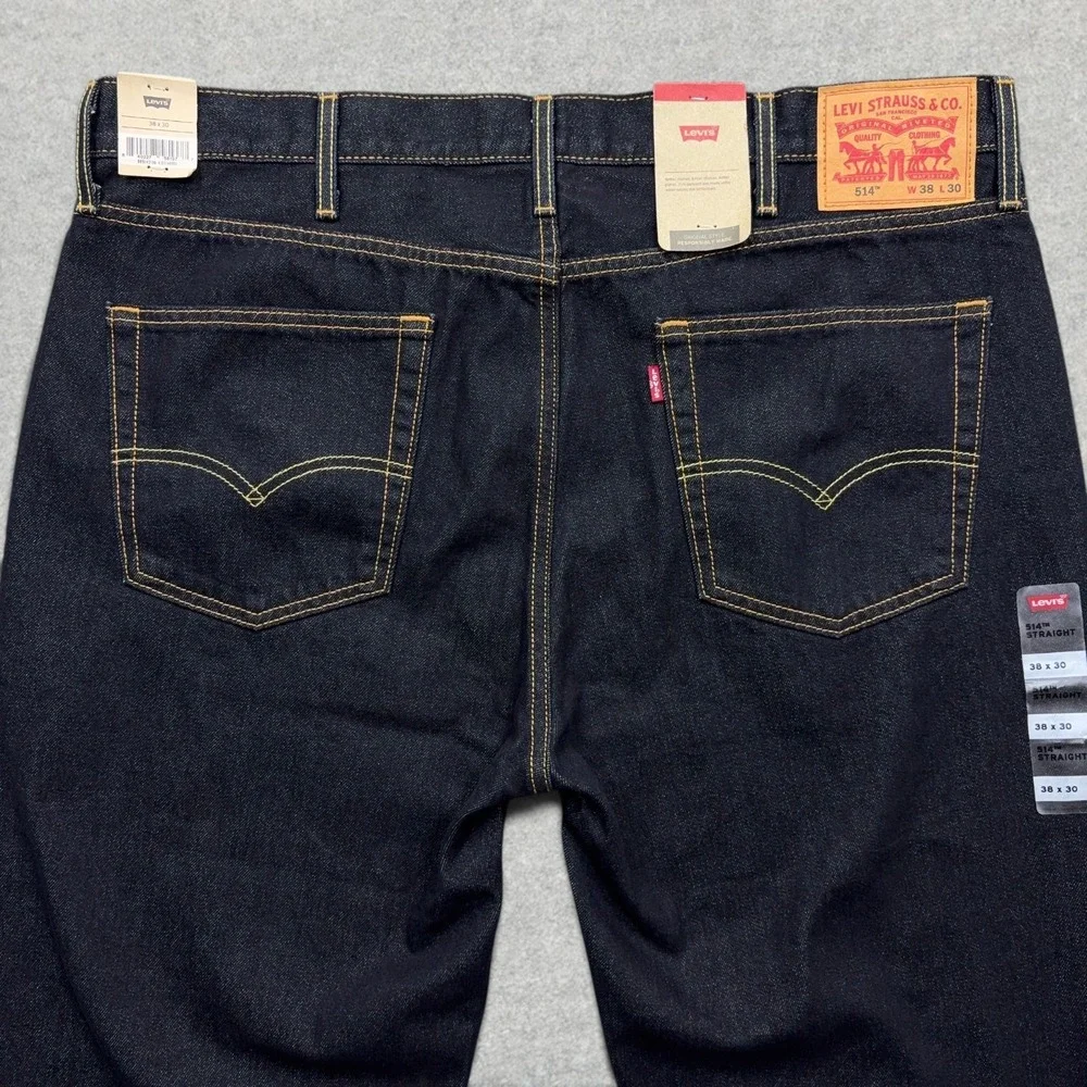 Levi's 514 Jeans Mens 38x30 Dark Indigo Blue Denim Straight Fit Stretch Modern